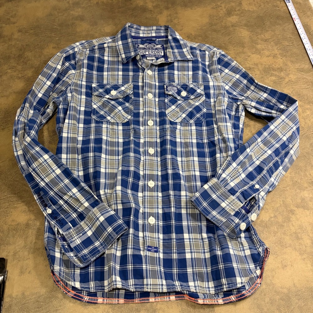 Superdry Washbasket Shirt Mens Large Blue Plaid Long Sleeve MS4JE011